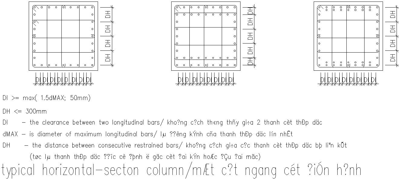 Typical horizontal section of column