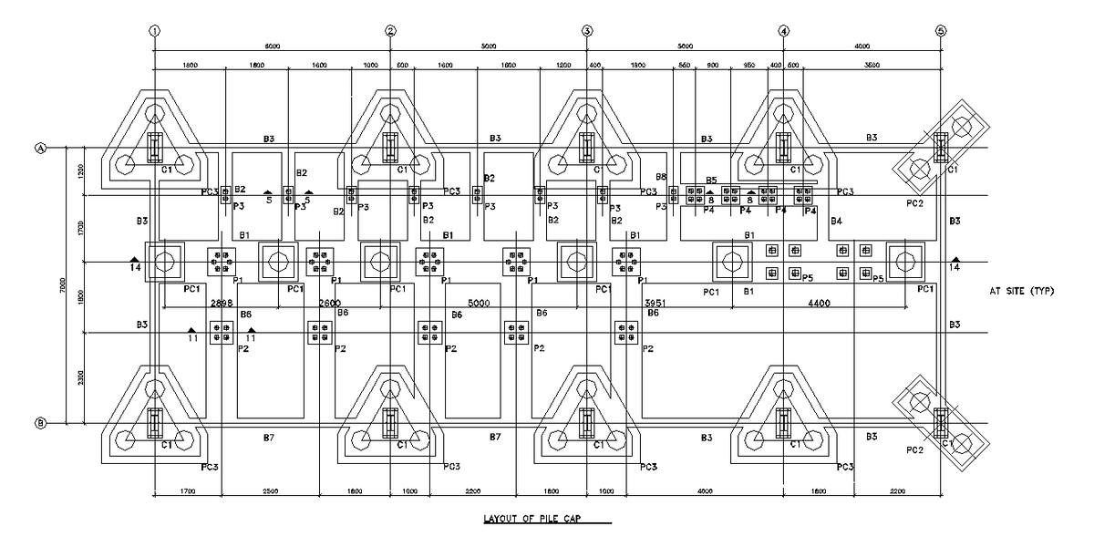 Typical layout plan of Pile Cap of Falling film evaporator. Download AuotCAD DWg file.