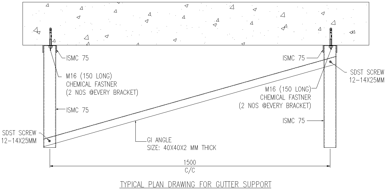 Typical plan for gutter support DWG AutoCAD drawing