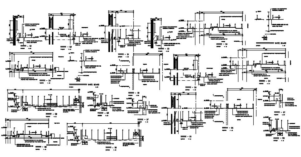Typical section details of the white board are given in this AutoCAD 2D DWG drawing.Download the AutoCAD 2D DWG file.