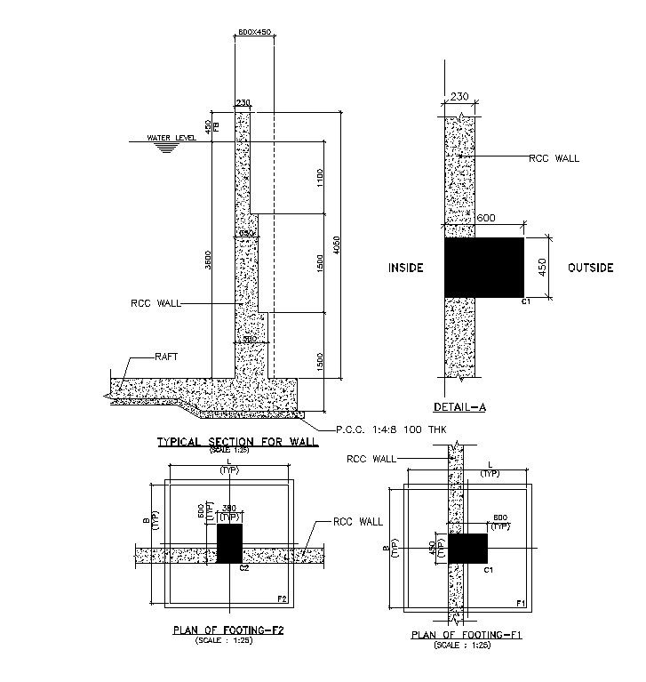 Typical section for wall detail presented in this AutoCAD drawing file. Download this 2d Auto-CAD drawing file.