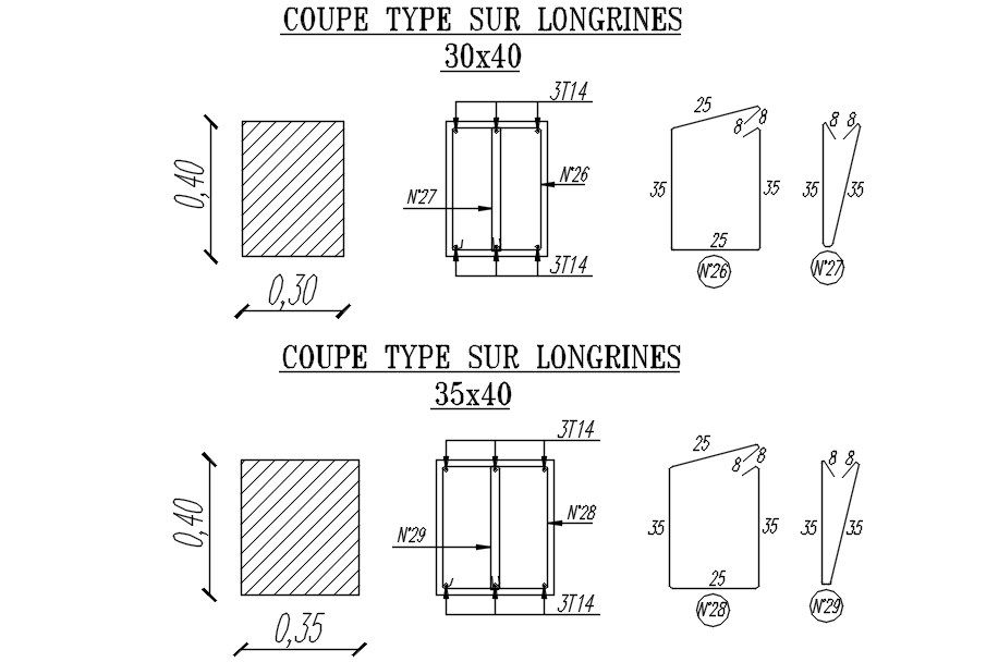 Typical section on stringers details in AutoCAD 2D drawing, CAD file, dwg file