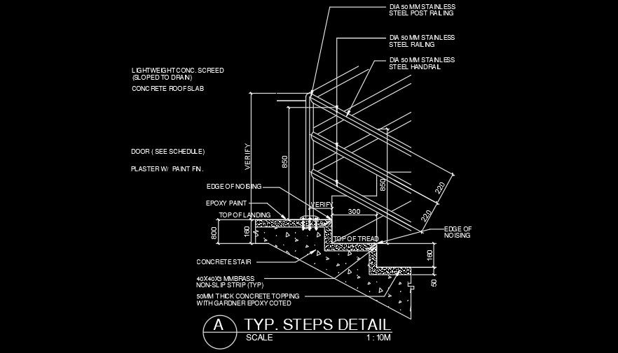 Typical staircase detail drawing is given in this AutoCAD file