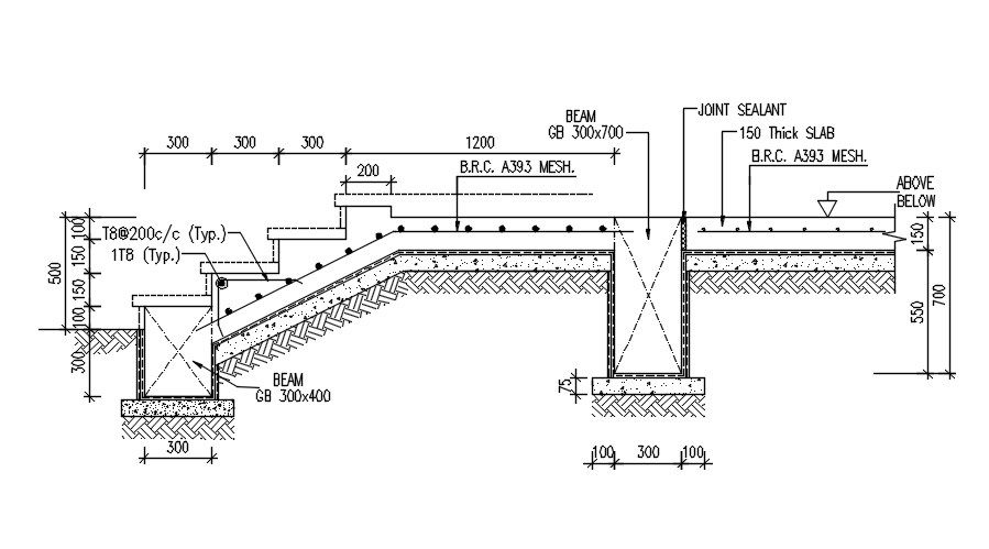 Typical staircase section design in detail AutoCAD drawing, dwg file, CAD file