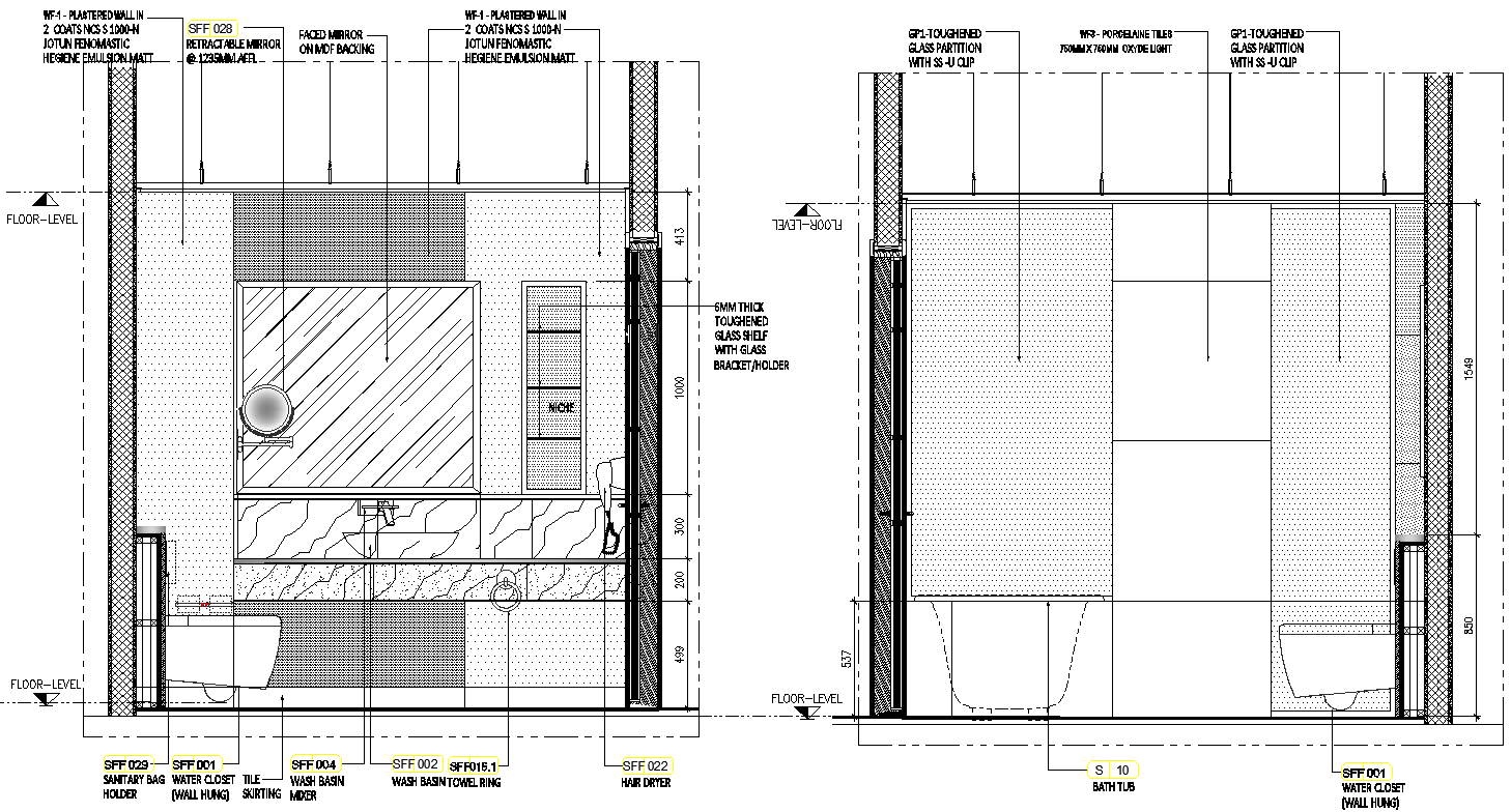 Typical type Toilet and Bath Detailed Elevation DWG AutoCAD file