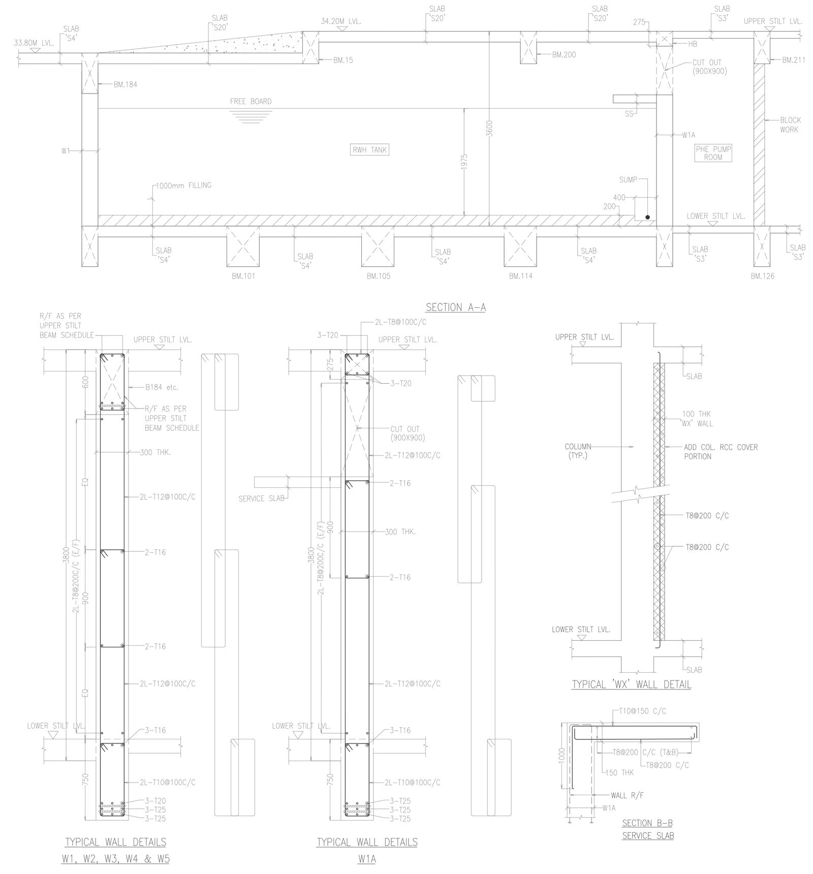 Typical wall detail in structural design DWGautoCAD drawing