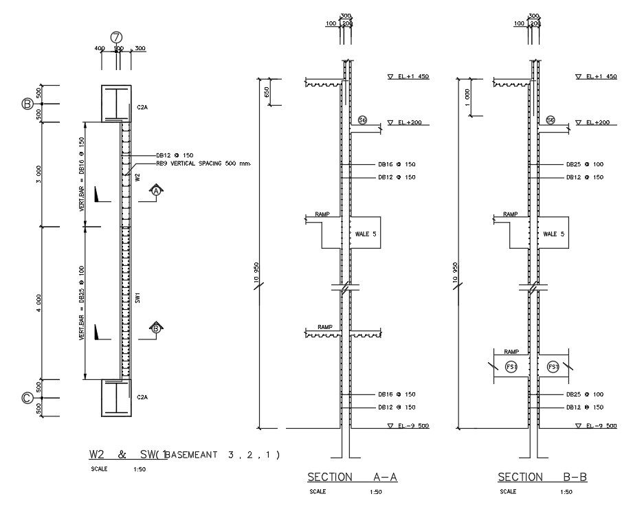 Typical wall section Reinforcement details are given in this AutoCAD DWG file. Download the AutoCAD 2D DWG file now.