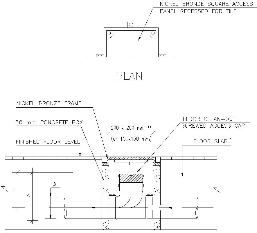 UPVC FLOOR CLEAN-OUT DETAIL IN AUTOCAD, DWG FILE.