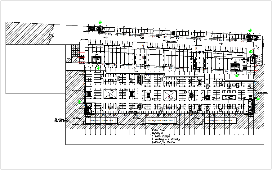 Under ground water tank view with water line view dwg file