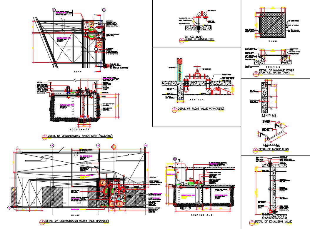 Underground Water Tank DWG File with Layout and Detailed Design