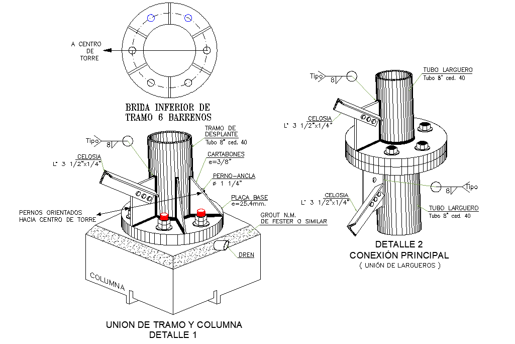 Uninon of section and column plan and section layout file