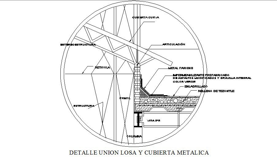 Union slab zero metallic roof cad structure details dwg file