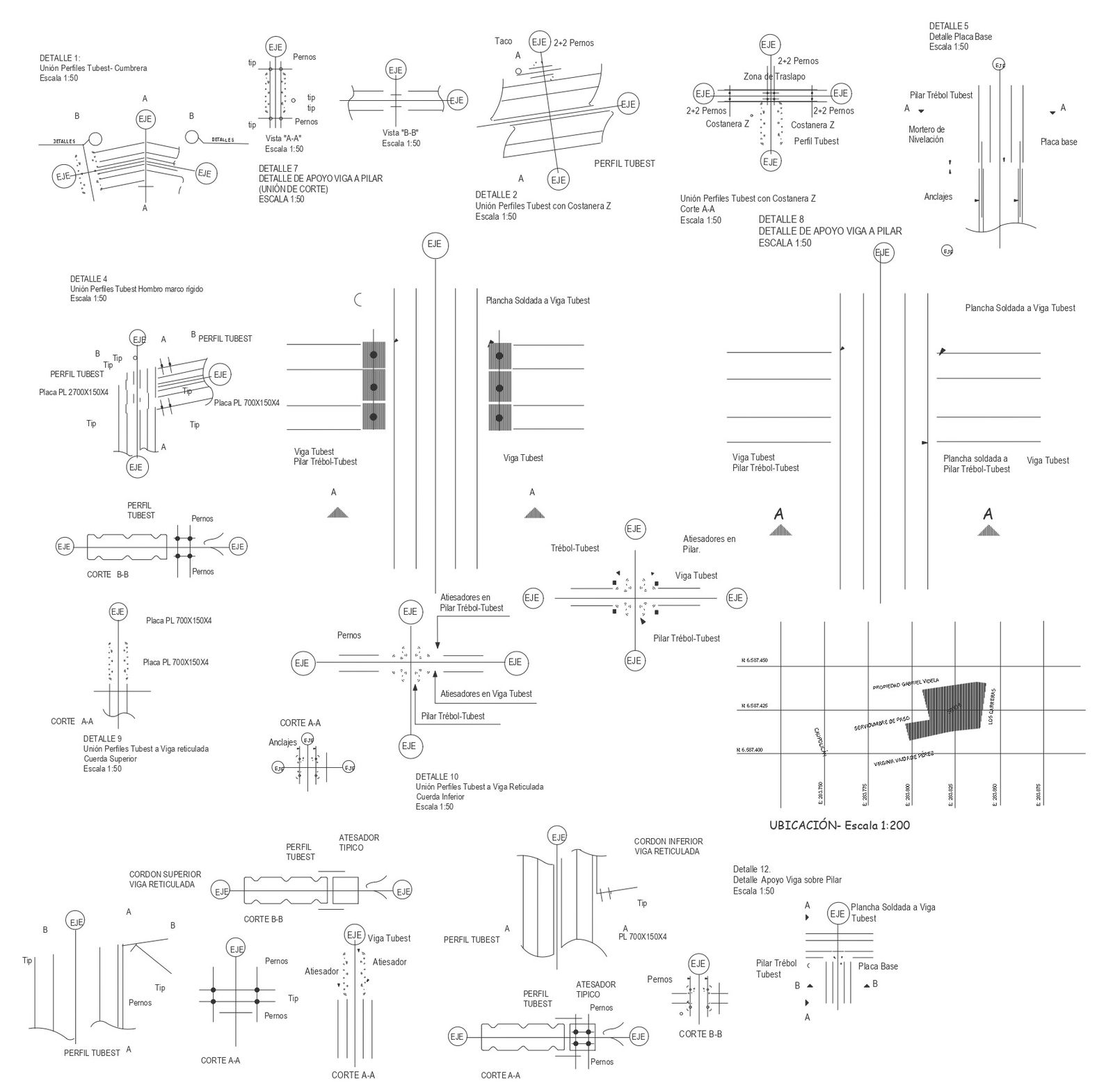 Union profiles tubest cubrera and shoulder rigid frame detail DWG autoCAD drawing