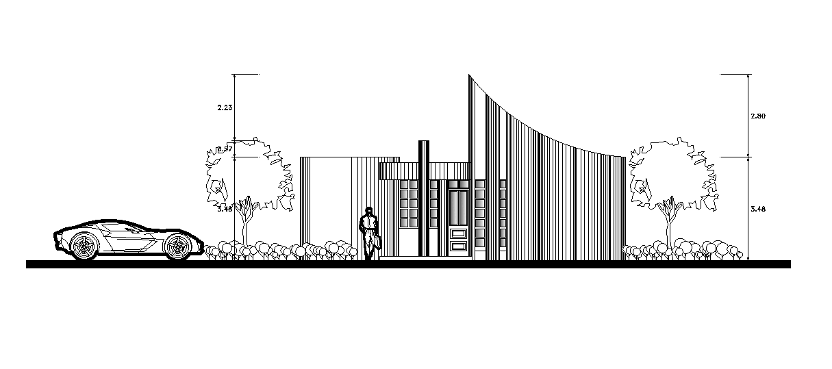 Unique House Building Front Elevation Design Download DWG File