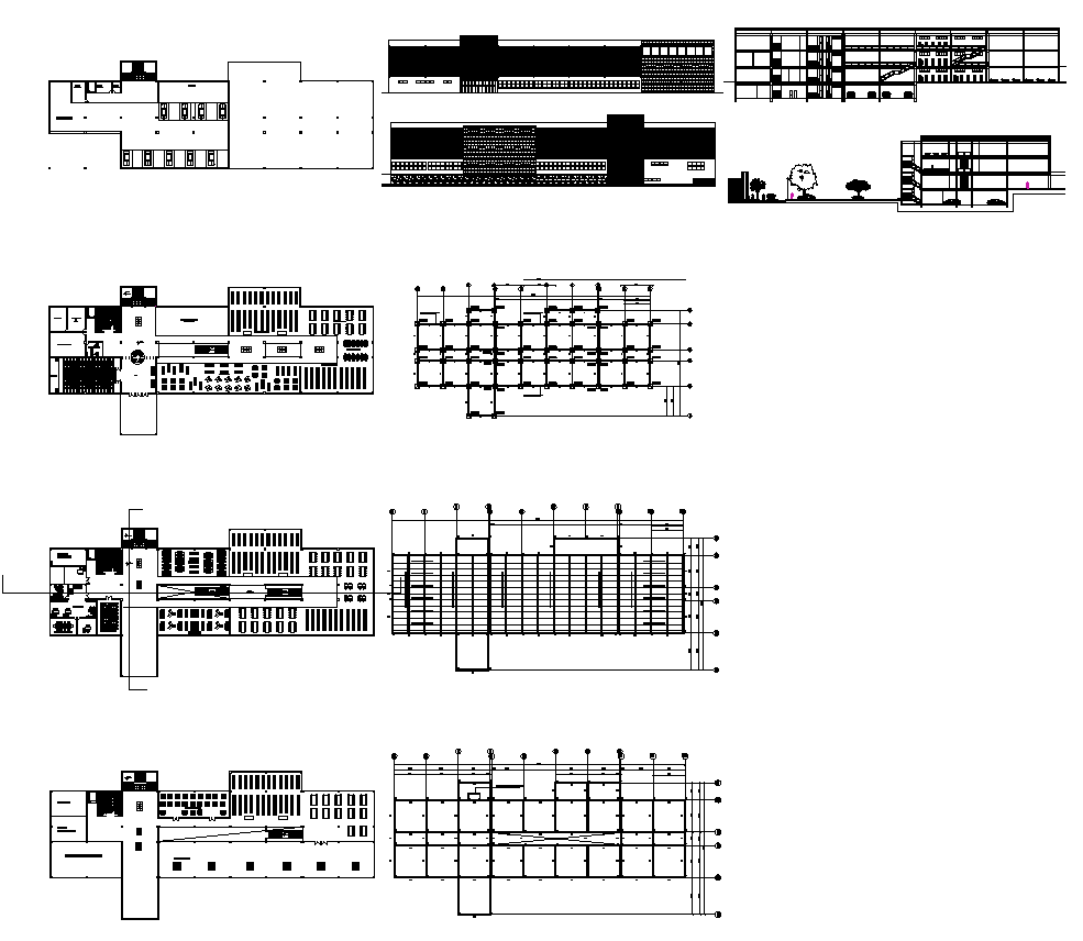 University building detail elevation and plan 2d view layout dwg file