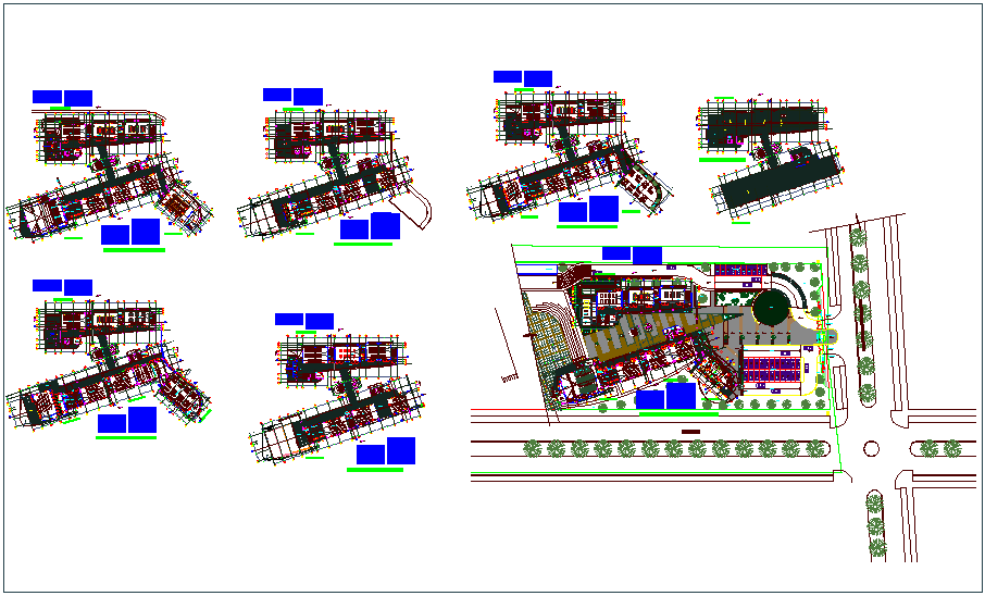 University campus plan view, door & view with its schedule dwg file