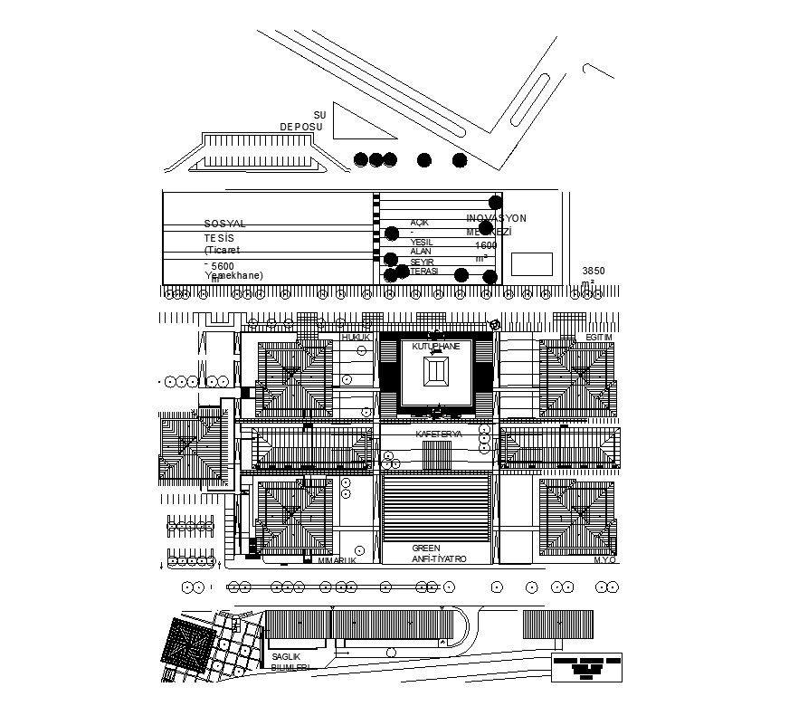 University library building detail 2d view CAD structural block layout autocad file