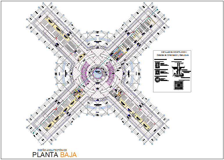 University plan design view with structural view of column dwg file