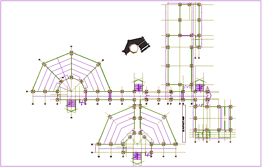 University plan with column view with structural view dwg file