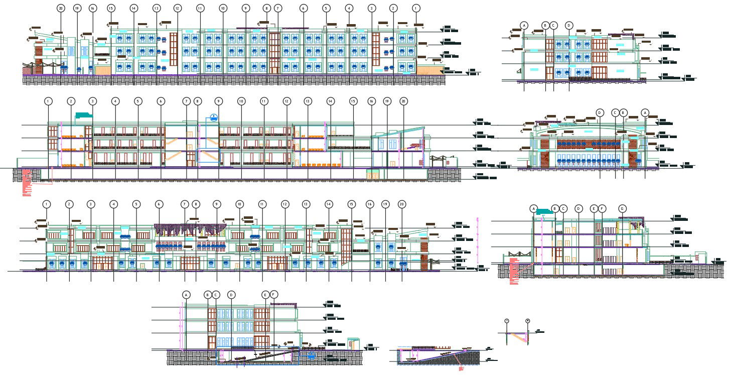 University Building Sectional Elevation Design DWG File
