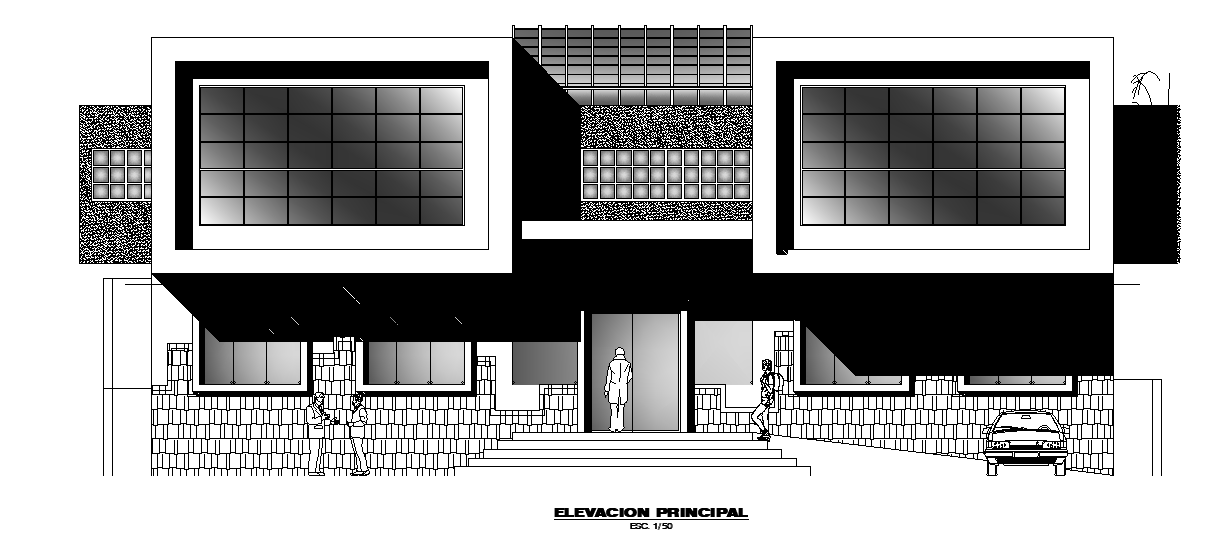 University front elevation detail drawing presented in this drawing. Download 2d autocad drawing file.