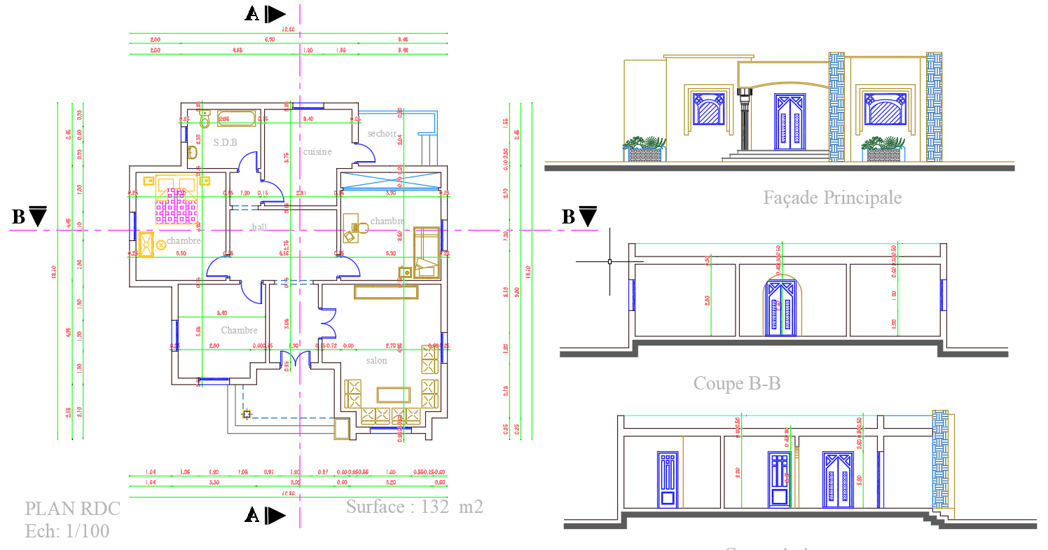 Architectural Floor Plan of 12x13m Villa in AutoCAD File