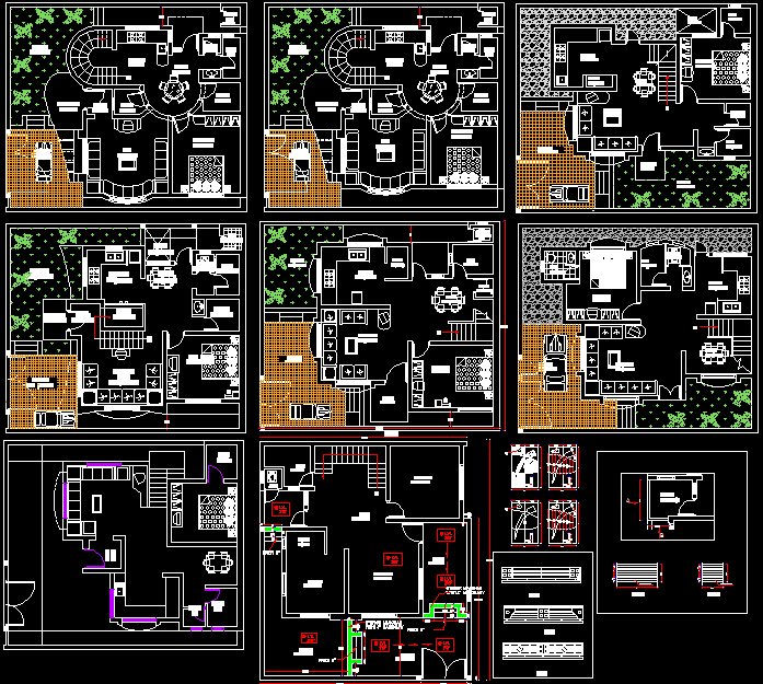 35 X 41 Single Bedroom Modern Bungalow Plans DWG File Collection