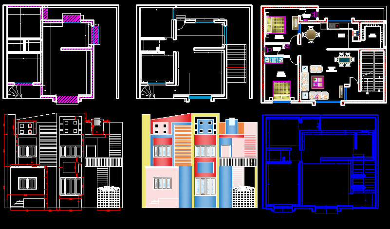 AutoCAD Drawing File of 2BHK House Plan with Elevation Details