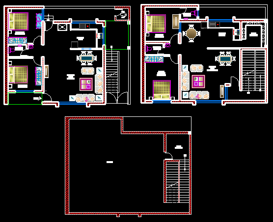 2BHK G Plus One House Plan with Furniture in AutoCAD DWG File