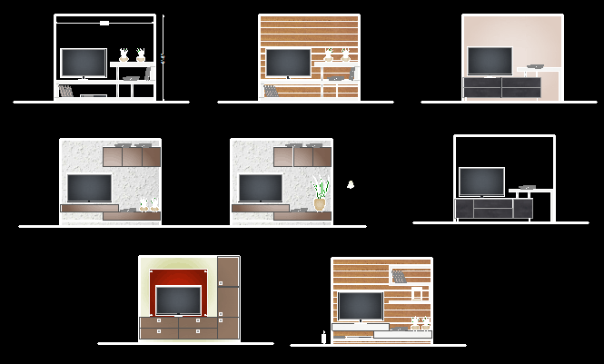 TV Unit Interior Design Blocks in CAD Drawing File for Download