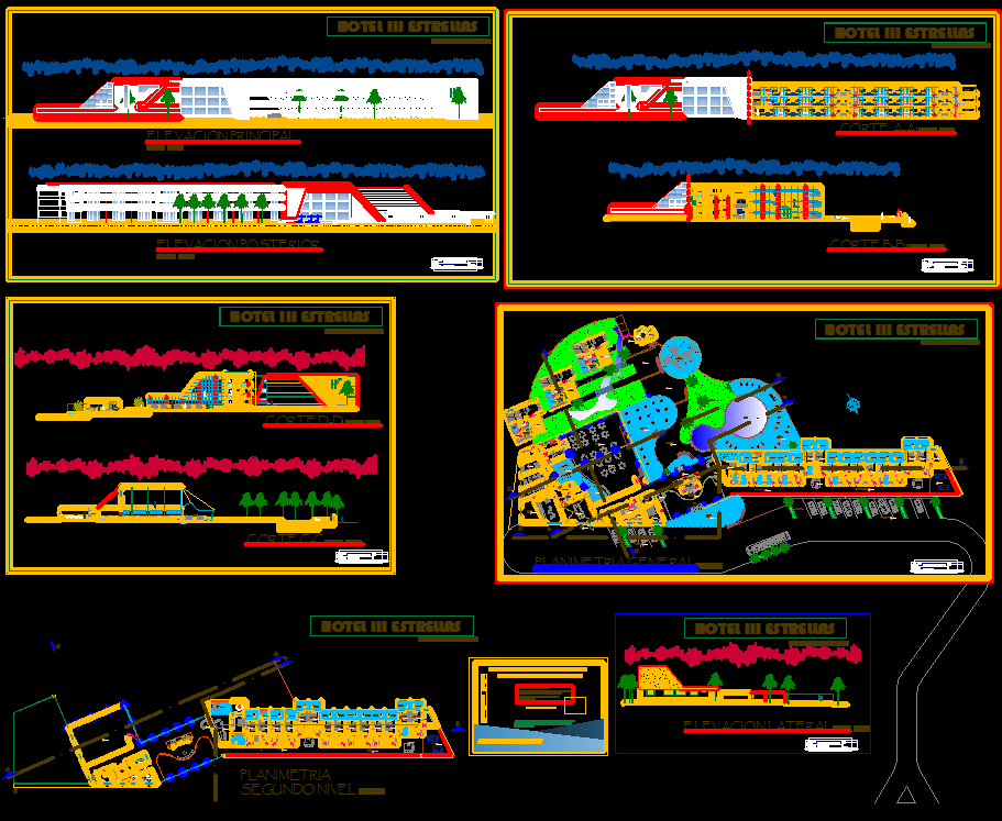Detailed Modern Hotel Design Layout with Elevation AutoCAD DWG File