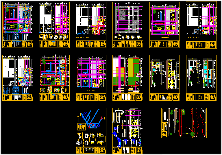 Detailed Small Villa Layout with Section Views CAD Drawing File