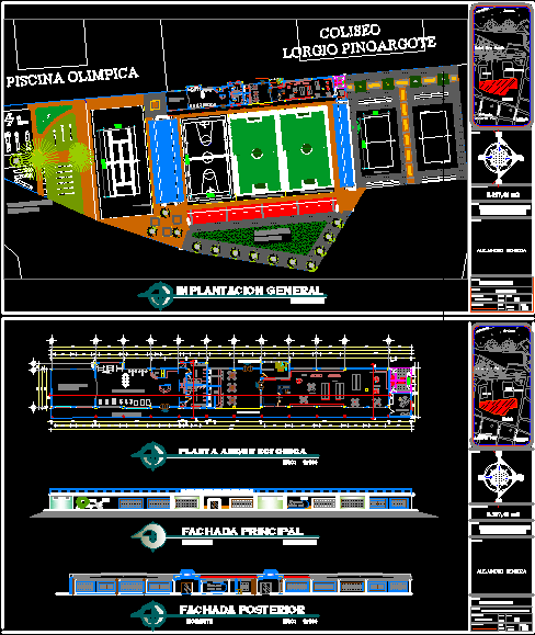 Modern Sports Club Building Elevation and Floor Plan DWG File