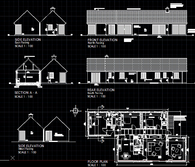 Residential House Floor Plan and Elevation Design AutoCAD DWG File