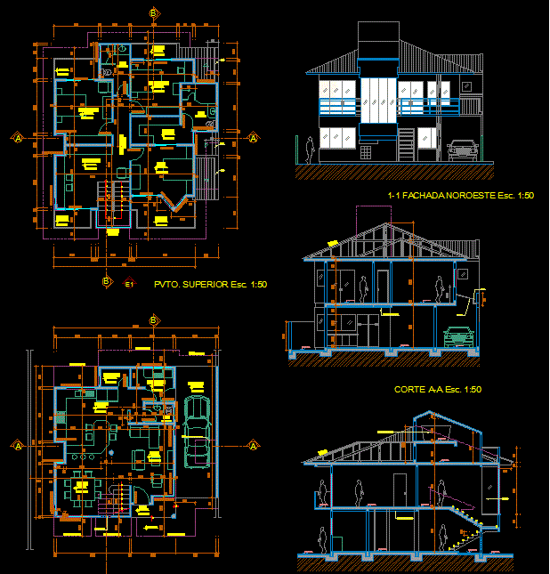 Detailed Front and Side Elevation of Modern Villa AutoCAD DWG File