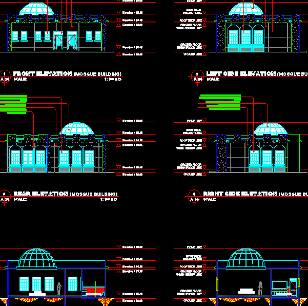 Mosque Floor and Roof Layout Design AutoCAD DWG Drawing File