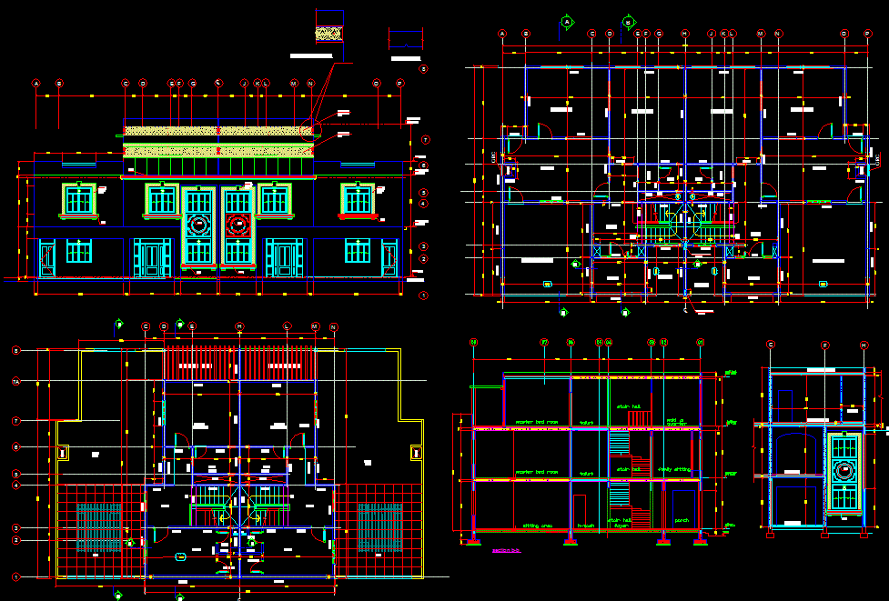 Modern Villa Floor Plan and Front Elevation Design in AutoCAD File