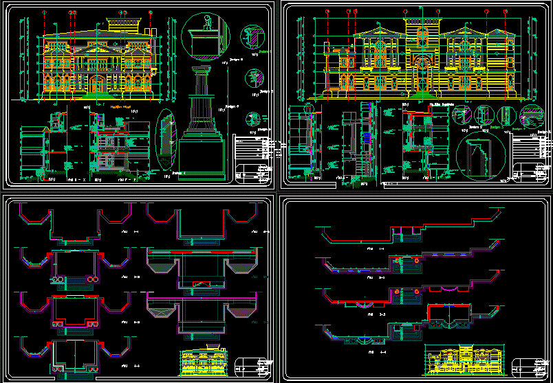 Traditional Mansion Villa Architectural Elevation Design in DWG File