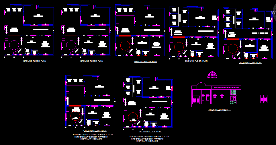 Simple Hospital Floor Plan and Elevation Layout Design in CAD File
