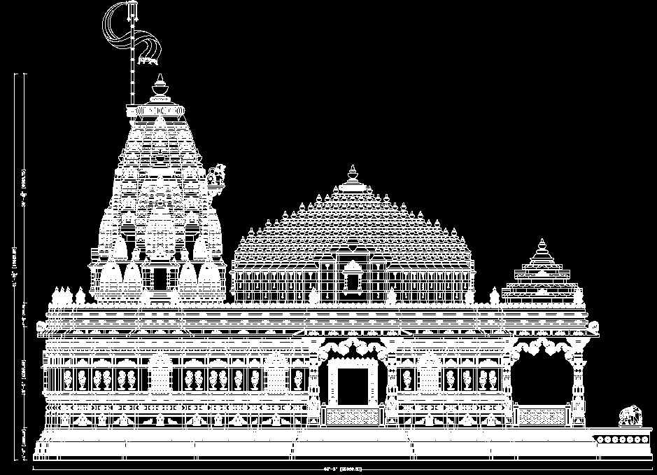 Traditional Temple Side Elevation Design in CAD Drawing File