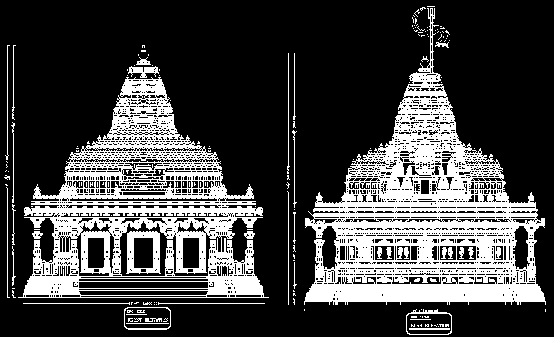 Temple Front and Back Elevation Layout Design in AutoCAD DWG File