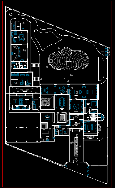 Clubhouse Layout DWG File with Floor Plans and Seating Arrangement