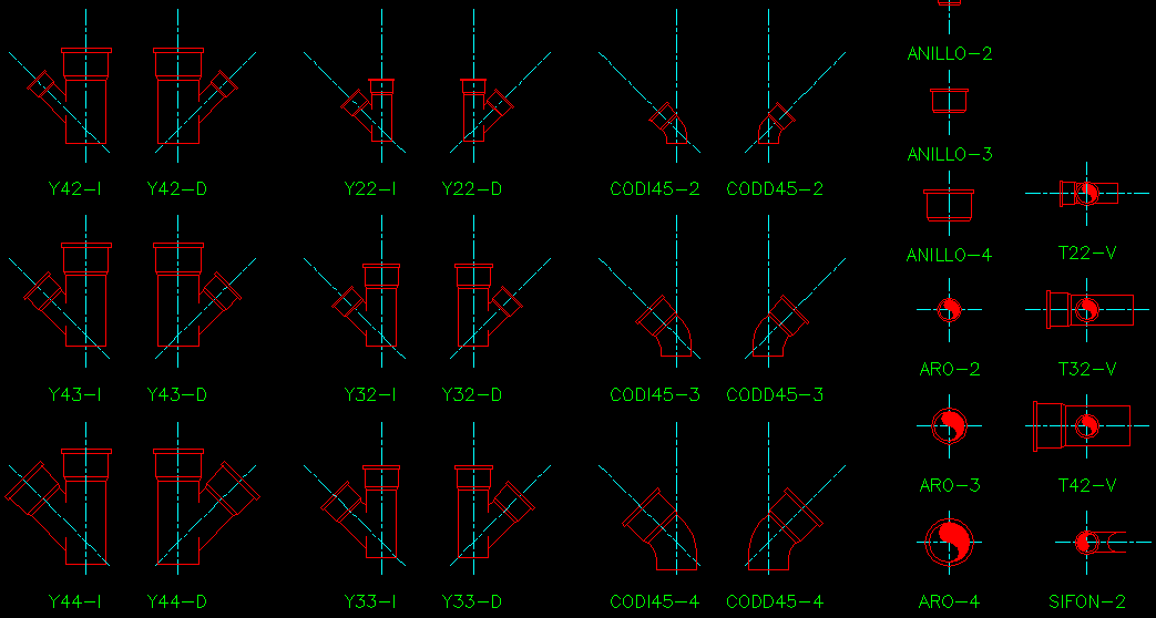 Pipe Fittings for Plumbing Layout Design of CAD Drawing File