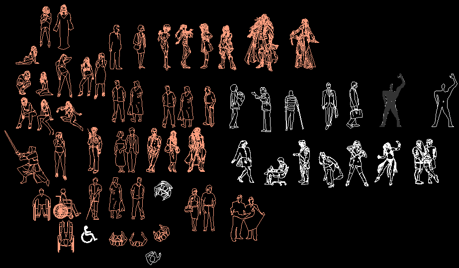 People CAD Blocks for Elevation and Floor Plan Layouts in DWG File