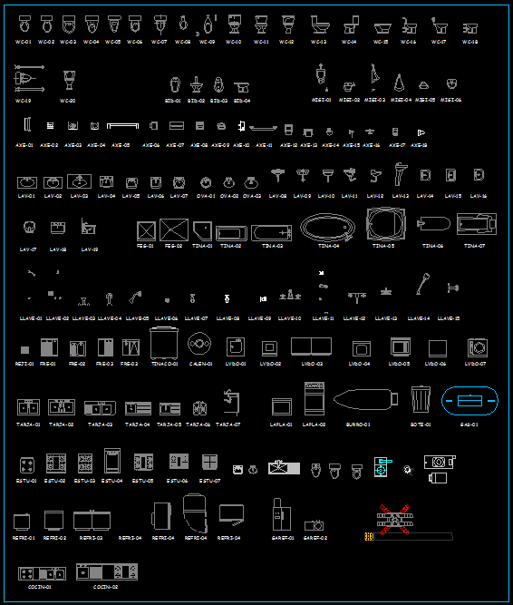 Sanitary Ware for Toilet Layouts Design Plan in AutoCAD DWG File