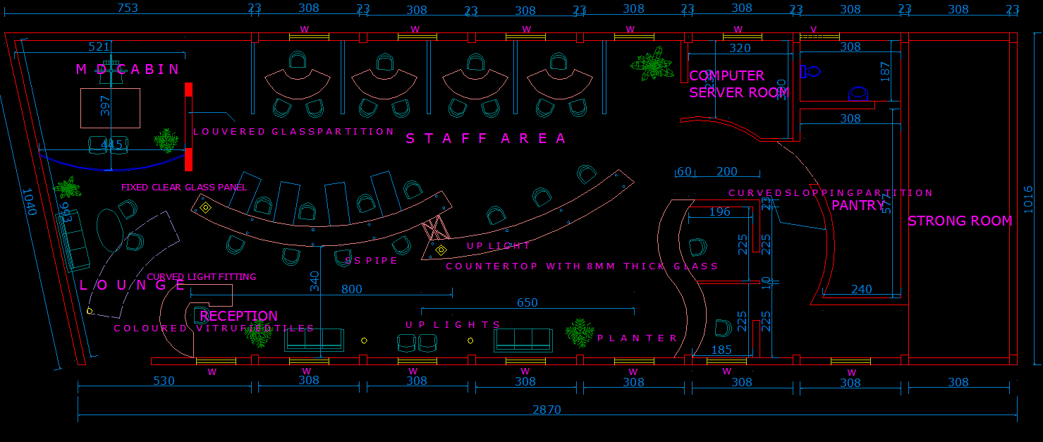 UCO Bank Interior DWG Layout Showing Counters, Offices, and Corridors