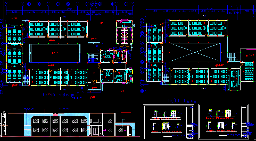 School DWG Design Layout Showing Classrooms, Corridors, and Offices
