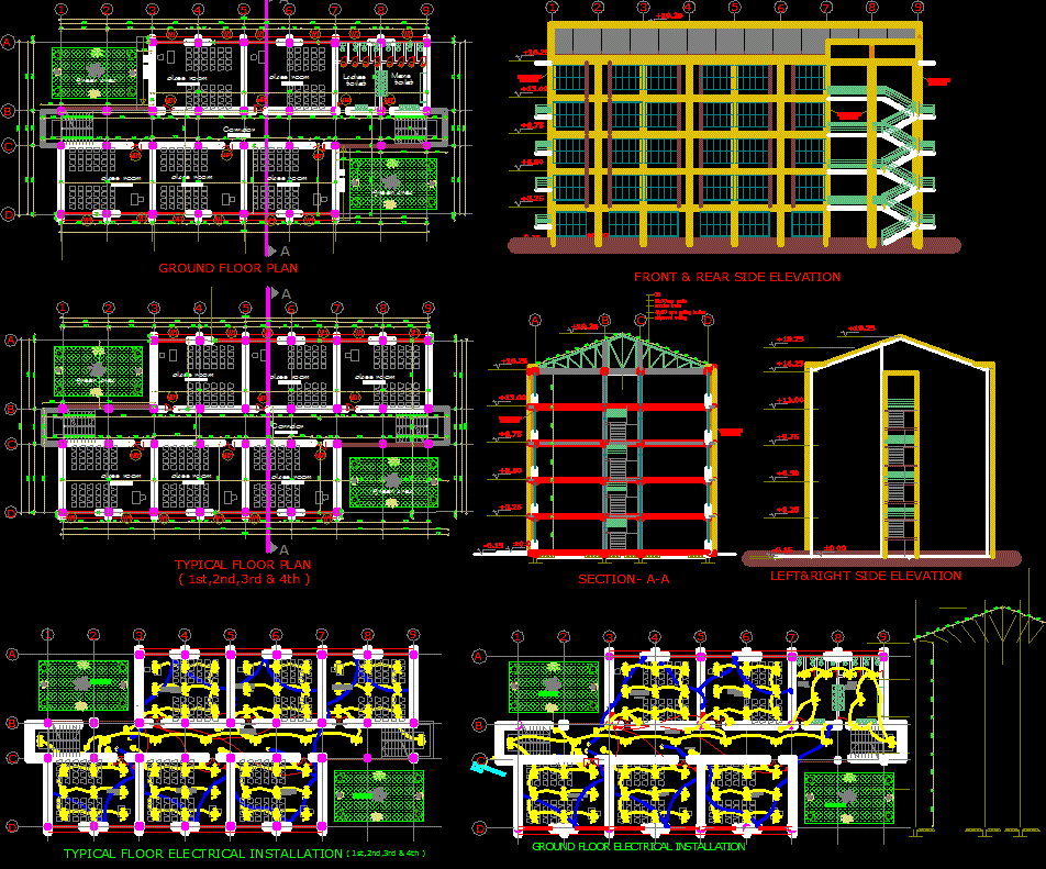 School Detailing DWG Layout for Classrooms, Corridors, and Facilities