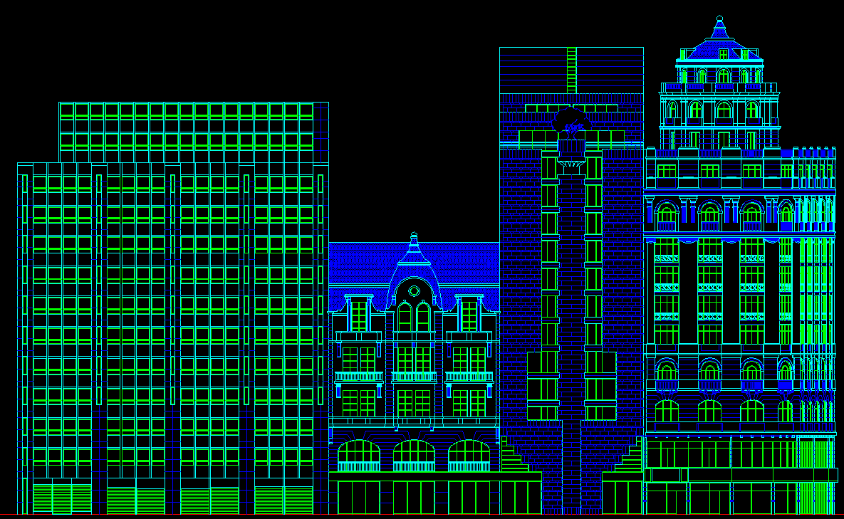 High-Storey Bank Building CAD Drawing with Floor and Elevation Details