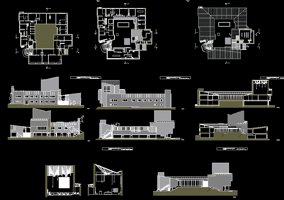 Town Hall Alvar Aalto Floor Plans and Elevation DWG CAD File